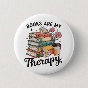 Books Are My Therapy Retro Floral Reading Lover 6 Cm Round Badge