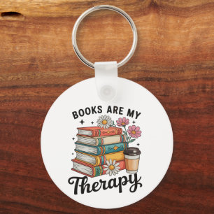 Books Are My Therapy Retro Floral Reading Lover Key Ring