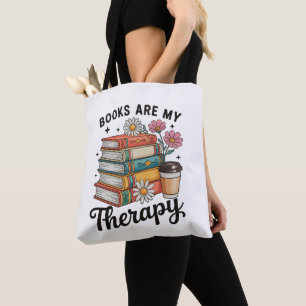 Books Are My Therapy Retro Floral Reading Lover Tote Bag
