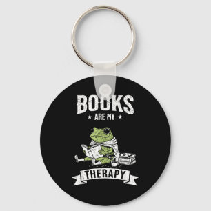 Books are therapy funny reading frog book lover key ring