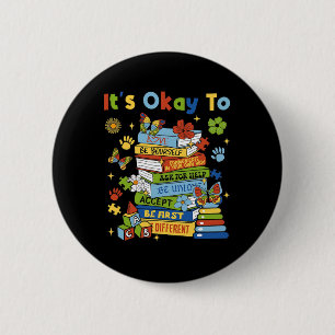 Books Autism Awareness Coquette It's Ok To Teacher 6 Cm Round Badge