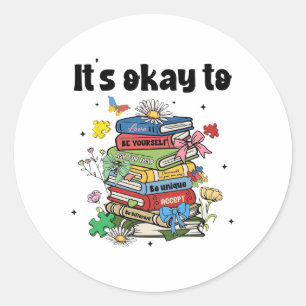 Books Autism Coquette Bow  Classic Round Sticker