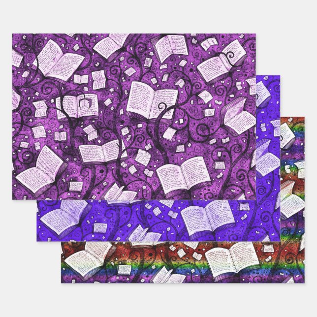 Books Background Collection 2 Wrapping Paper Sheet (Set)