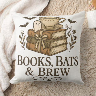 Books Bats Brew Halloween Coffee Reader Art Cushion