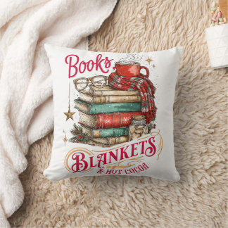 Books Blankets and Hot Cocoa Cushion