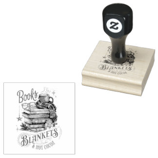 Books Blankets and Hot Cocoa  Rubber Stamp