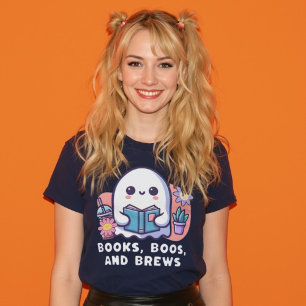 Books Boos and Brews Groovy Reading Coffee Ghost T-Shirt