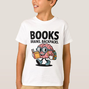 Books Brains Backpacks Funny Kawaii School Brain T-Shirt