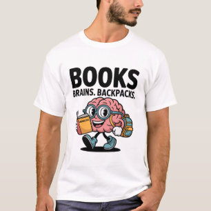 Books Brains Backpacks Funny Kawaii School Brain T-Shirt