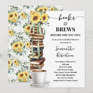 Books & Brews Coffee Sunflowers Bridal Shower Invitation