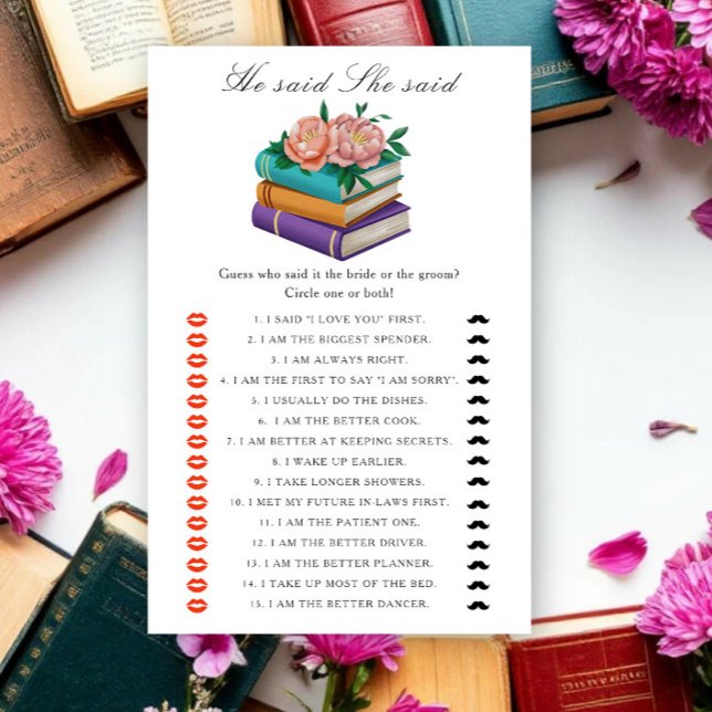 Books bridal shower - He said she said game (Creator Uploaded)
