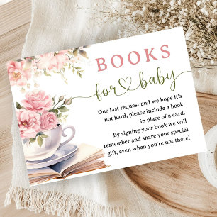 Books & Brunch Baby Shower Girl Tea Floral Pink Enclosure Card
