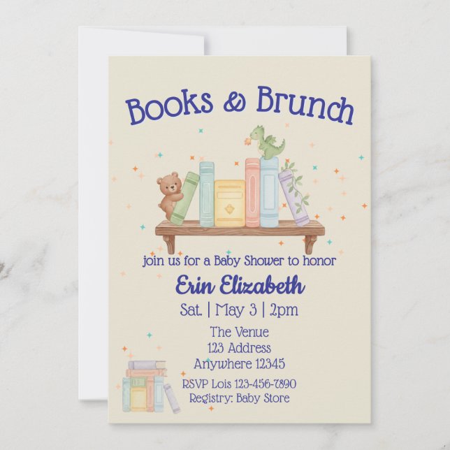 Books & Brunch Blue Baby Shower Invitation (Front)