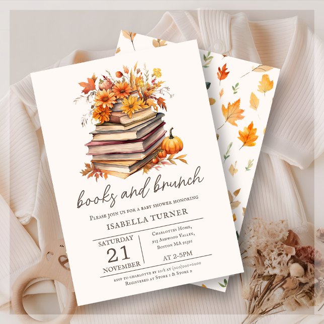 Books & Brunch Fall Autumn Baby Shower Invitation (Creator Uploaded)
