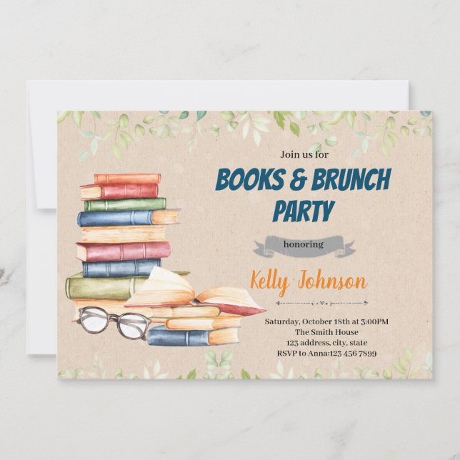 Books brunch shower party invitation (Front)