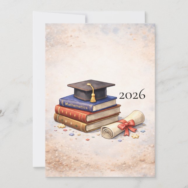 Books Cap Diploma Graduation Celebration Invite (Front)