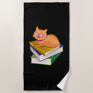 Books - Cat and Books Book Lover Gift Beach Towel