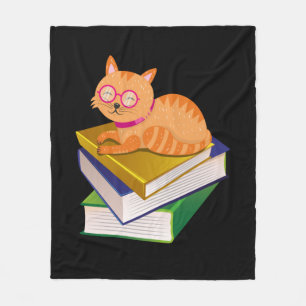 Books - Cat and Books Book Lover Gift Fleece Blanket