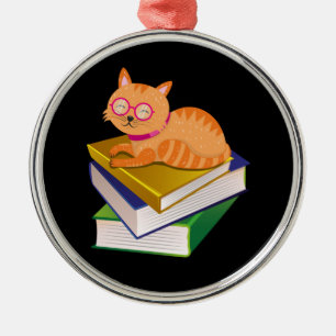 Books - Cat and Books Book Lover Gift Metal Tree Decoration