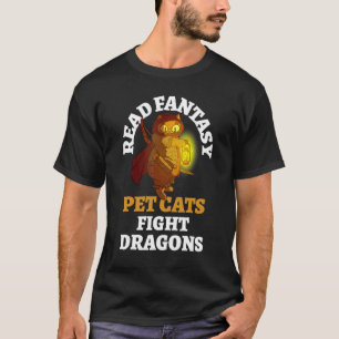 Books Cat Dragons Bookish Bookworm Fantasy Biblio T-Shirt