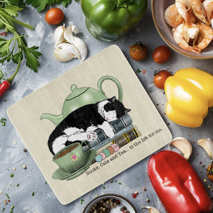 Books Cat Tea Cute Cutting Board