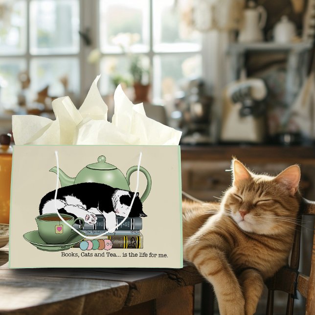 Books Cat Tea cute Large Gift Bag (Creator Uploaded)