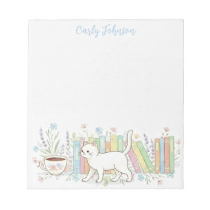Books Cats & Coffee Floral Personalized Notepad