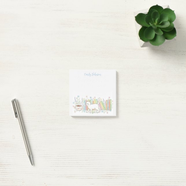 Books Cats & Coffee Floral Personalized Post-it Notes (Office)