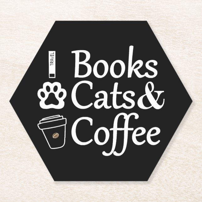 Books Cats & Coffee Paper Coaster (Front)