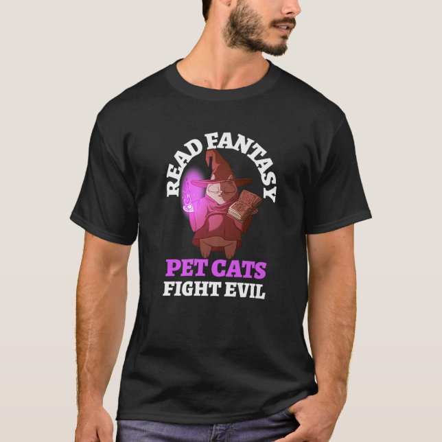 Books Cats Evil Bookish Bookworm Fantasy Wizard Ma T-Shirt (Front)