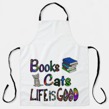 Books Cats Life is Good Apron Large