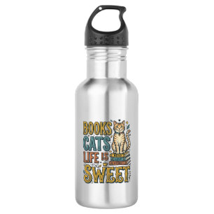 Books Cats Life Is Sweet Vintage Cat Reader Design 532 Ml Water Bottle