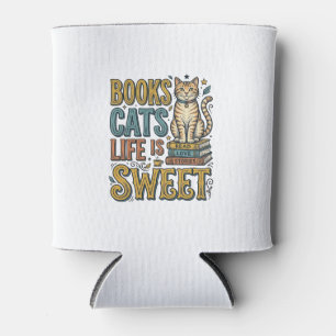 Books Cats Life Is Sweet Vintage Cat Reader Design Can Cooler