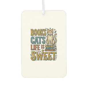 Books Cats Life Is Sweet Vintage Cat Reader Design Car Air Freshener