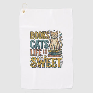 Books Cats Life Is Sweet Vintage Cat Reader Design Golf Towel