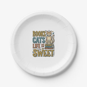 Books Cats Life Is Sweet Vintage Cat Reader Design Paper Plate