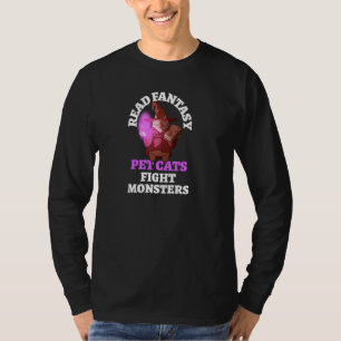Books Cats Monsters Bookish Bookworm Fantasy Wizar T-Shirt