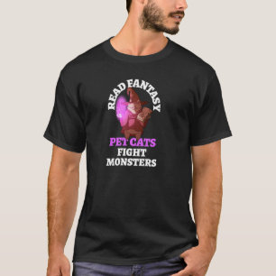 Books Cats Monsters Bookish Bookworm Fantasy Wizar T-Shirt