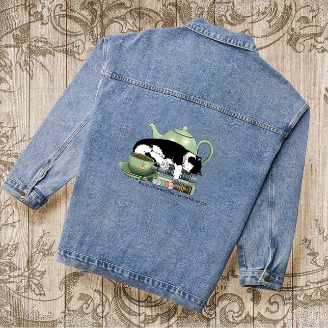 Books Cats Tea Cute Denim Jacket (Creator Uploaded)