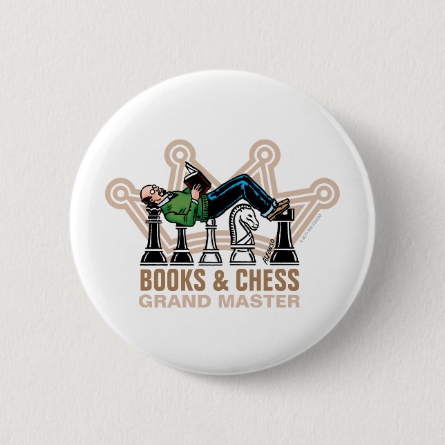 Books & Chess Grandmaster 6 Cm Round Badge (Front)