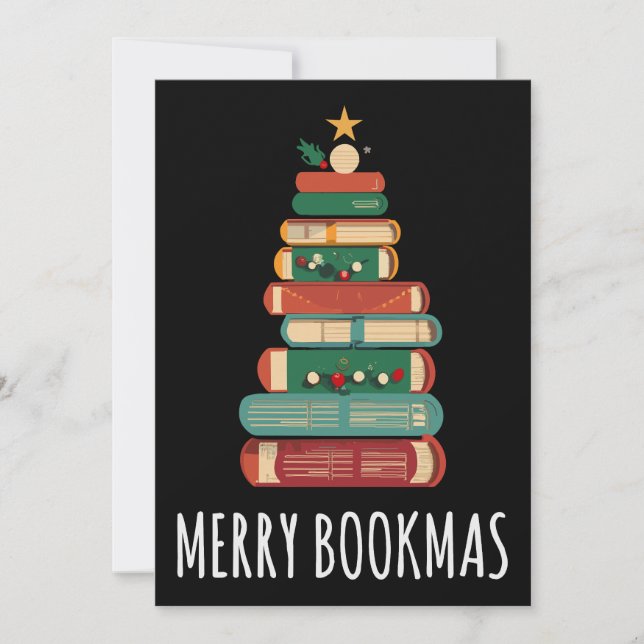 Books Christmas Tree Merry Bookmas Invitation (Front)