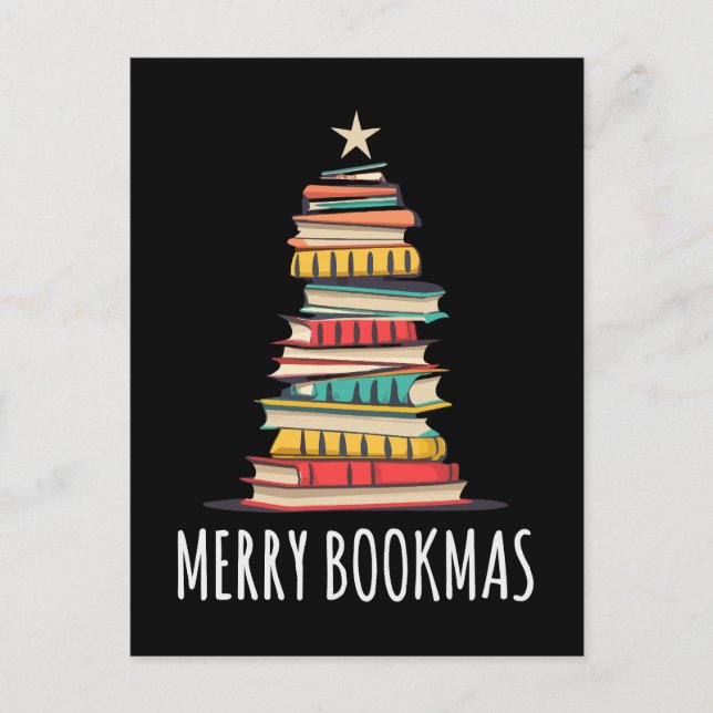 Books Christmas Tree Merry Bookmas Postcard (Front)