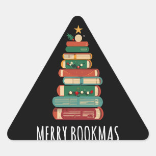 Books Christmas Tree Merry Bookmas Triangle Sticker