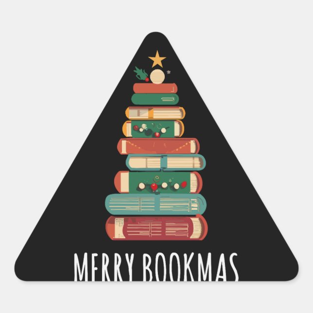 Books Christmas Tree Merry Bookmas Triangle Sticker (Front)