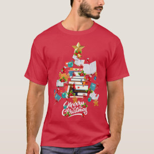 Books Christmas Tree Reading Cub Librarian Library T-Shirt