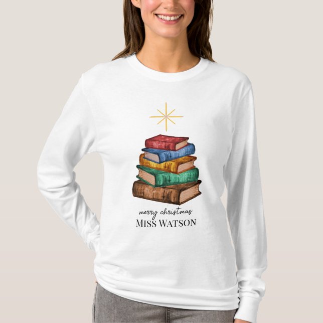 Books Christmas Tree Teacher Personalised Shirt (Front)