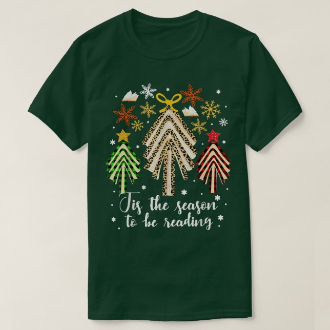 Books Christmas Tree Tis The Season To Be Reading  T-Shirt (Design Front)