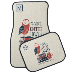 Books Coffee and Owl My Happy Place Monogram Car Mat