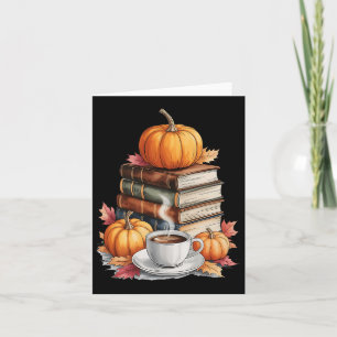 Books Coffee Fall Leaves And Pumpkins Vintage Libr Card