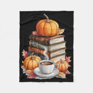 Books Coffee Fall Leaves And Pumpkins Vintage Libr Fleece Blanket